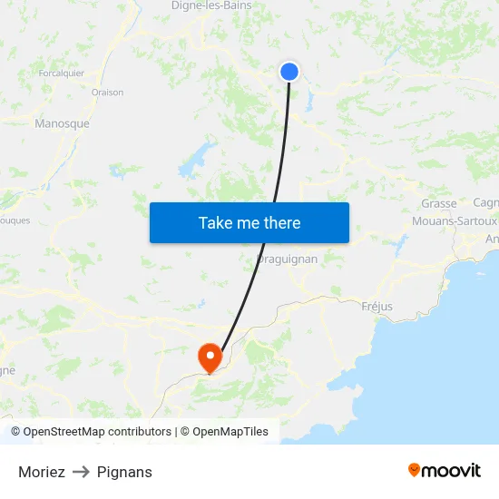 Moriez to Pignans map