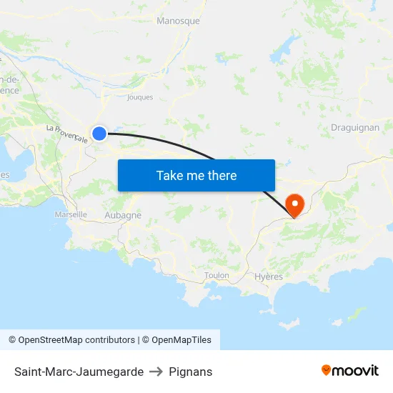 Saint-Marc-Jaumegarde to Pignans map