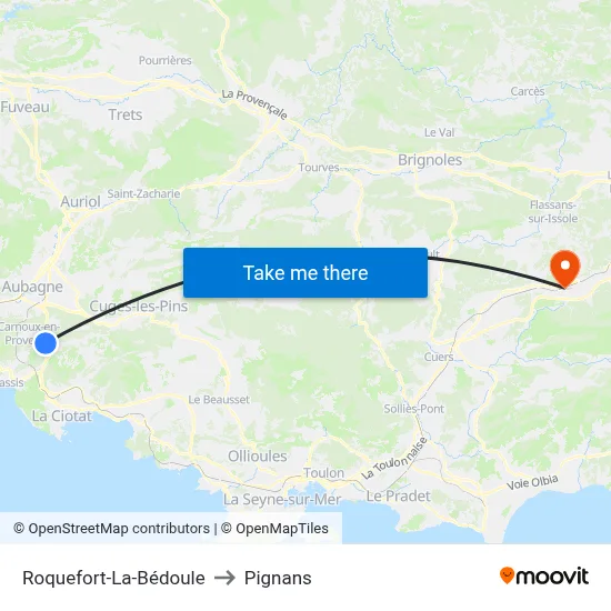 Roquefort-La-Bédoule to Pignans map