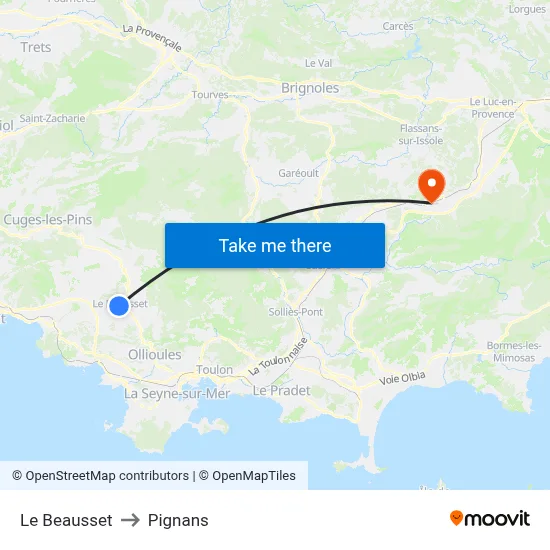 Le Beausset to Pignans map