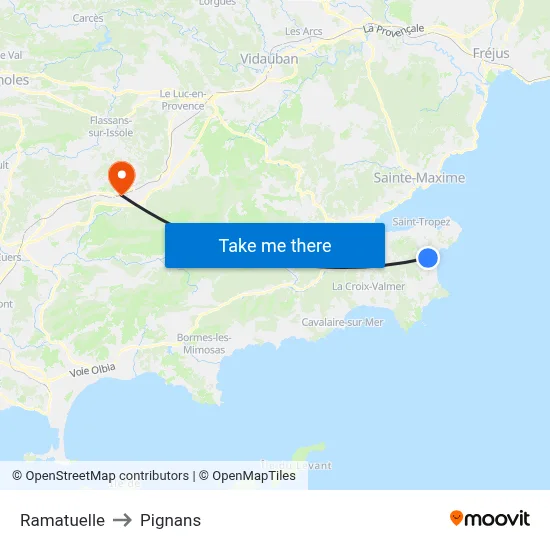 Ramatuelle to Pignans map