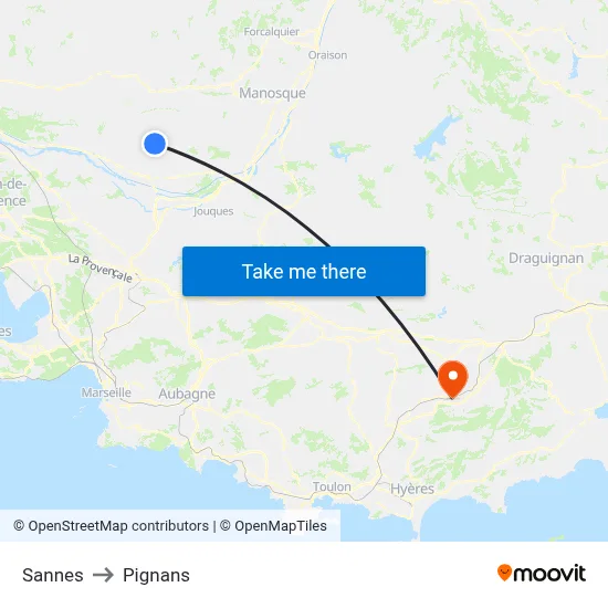 Sannes to Pignans map