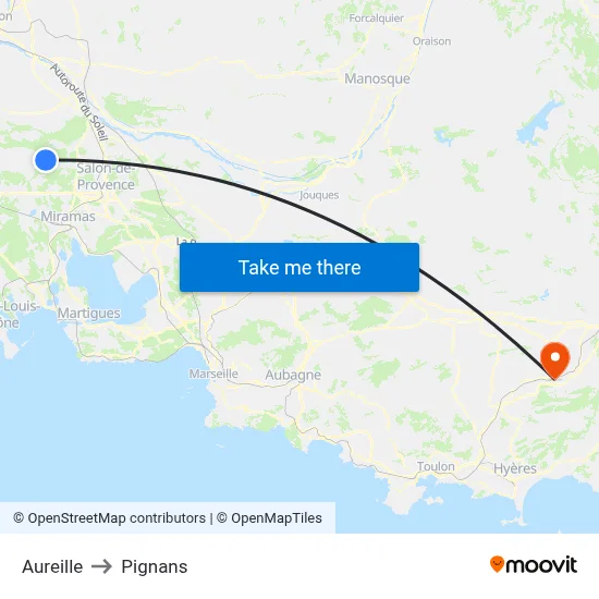 Aureille to Pignans map
