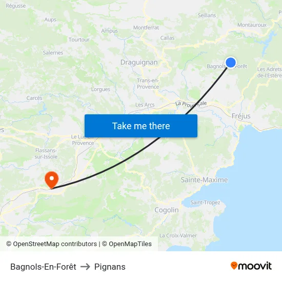 Bagnols-En-Forêt to Pignans map