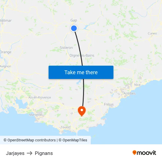 Jarjayes to Pignans map