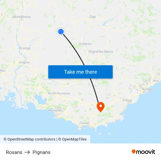 Rosans to Pignans map