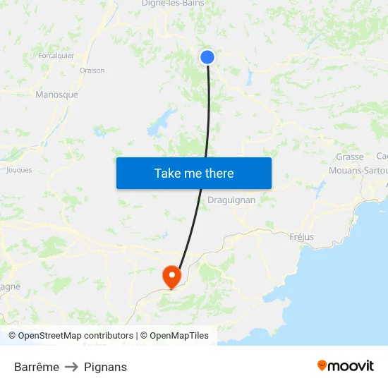 Barrême to Pignans map