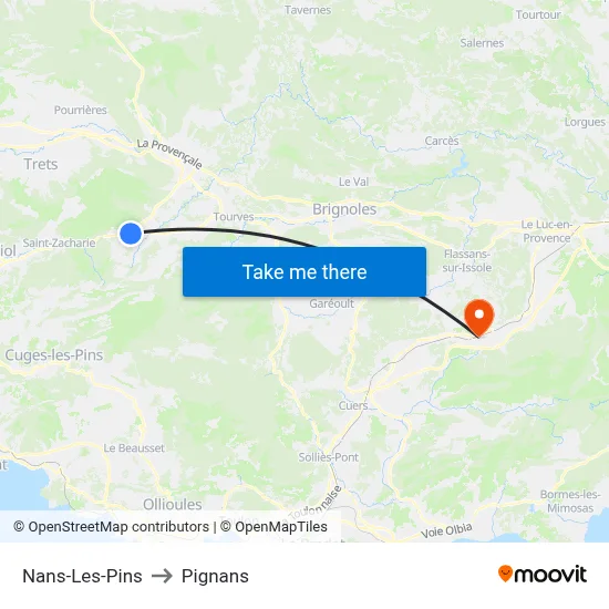 Nans-Les-Pins to Pignans map
