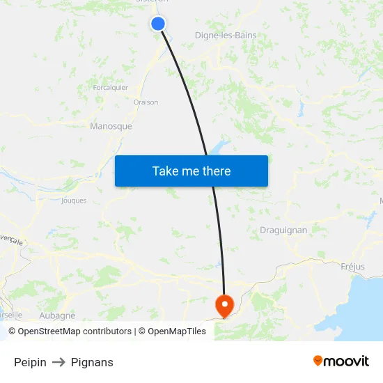Peipin to Pignans map