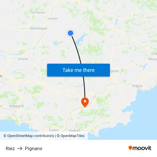 Riez to Pignans map