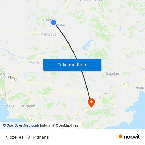 Niozelles to Pignans map