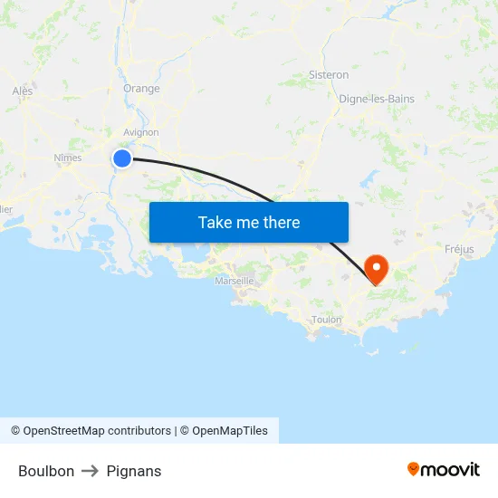 Boulbon to Pignans map