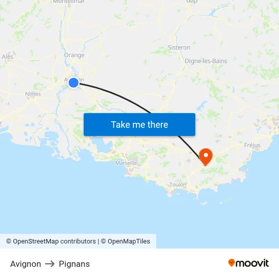 Avignon to Pignans map