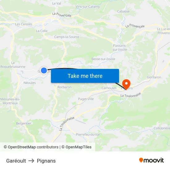 Garéoult to Pignans map