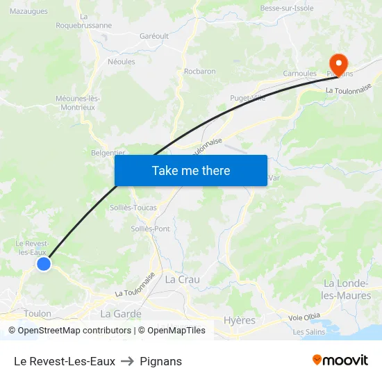 Le Revest-Les-Eaux to Pignans map