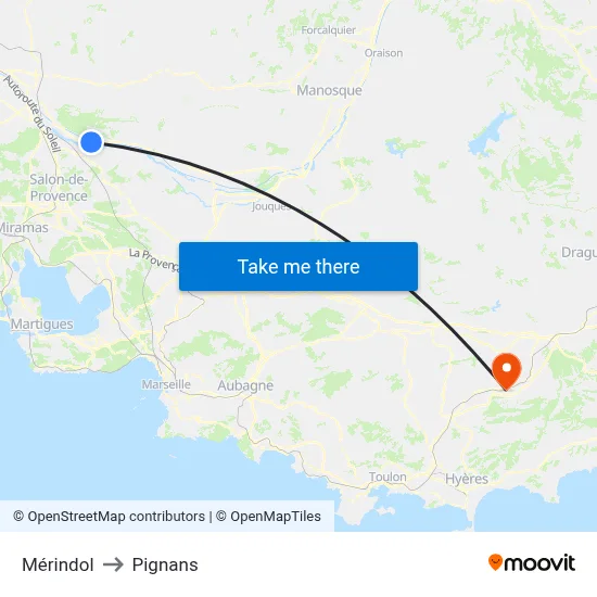 Mérindol to Pignans map