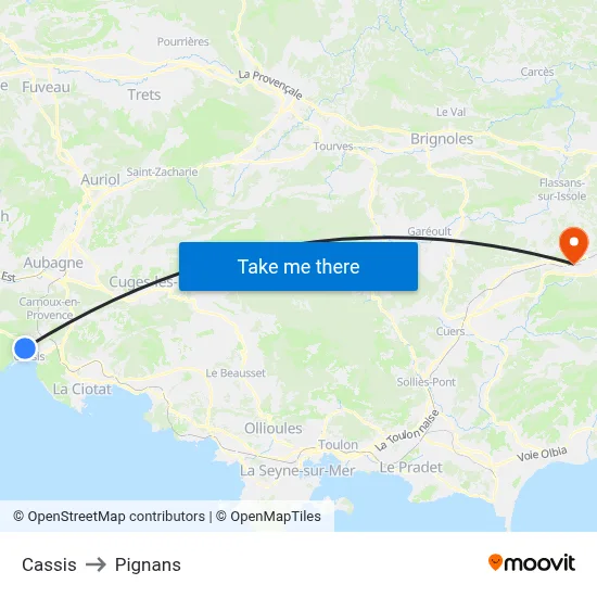 Cassis to Pignans map