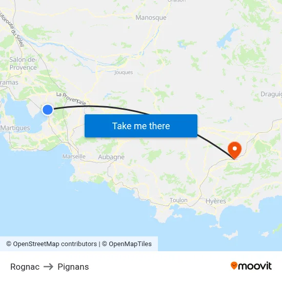 Rognac to Pignans map