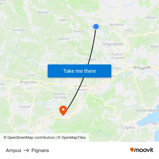 Ampus to Pignans map