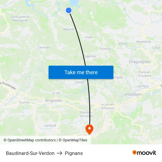 Baudinard-Sur-Verdon to Pignans map