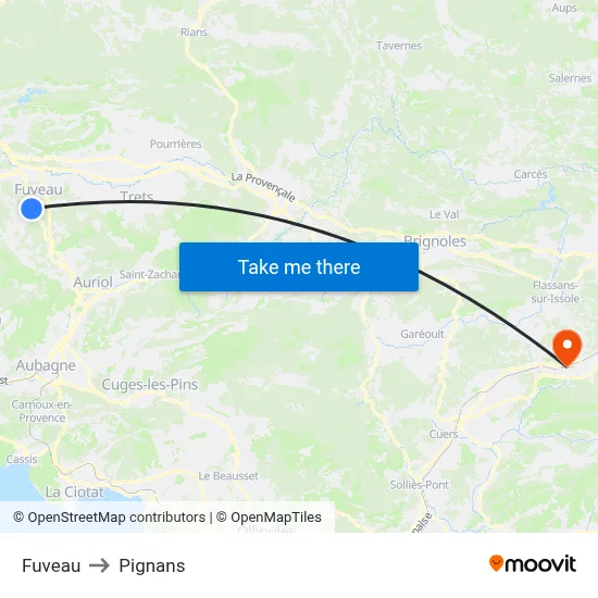 Fuveau to Pignans map
