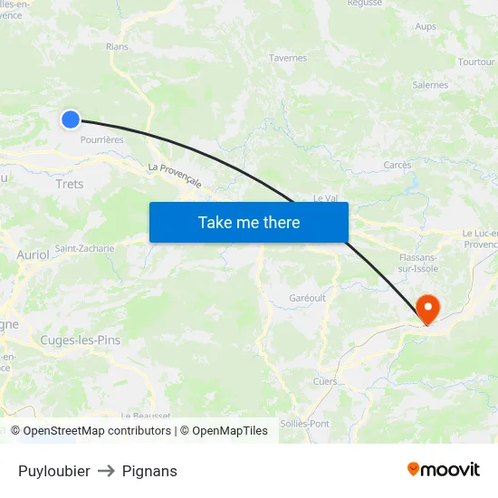 Puyloubier to Pignans map
