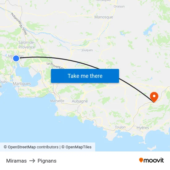 Miramas to Pignans map