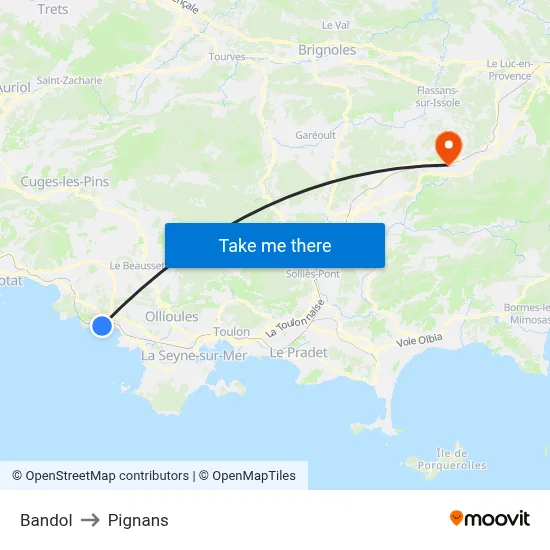 Bandol to Pignans map