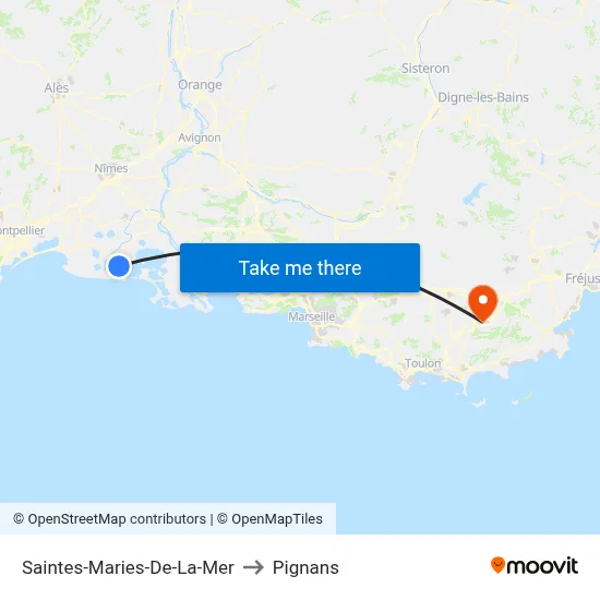 Saintes-Maries-De-La-Mer to Pignans map
