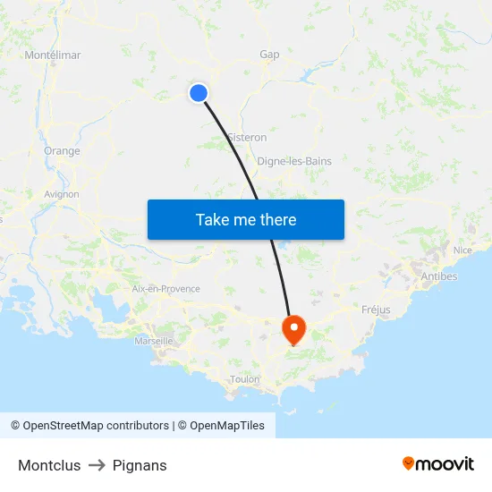 Montclus to Pignans map