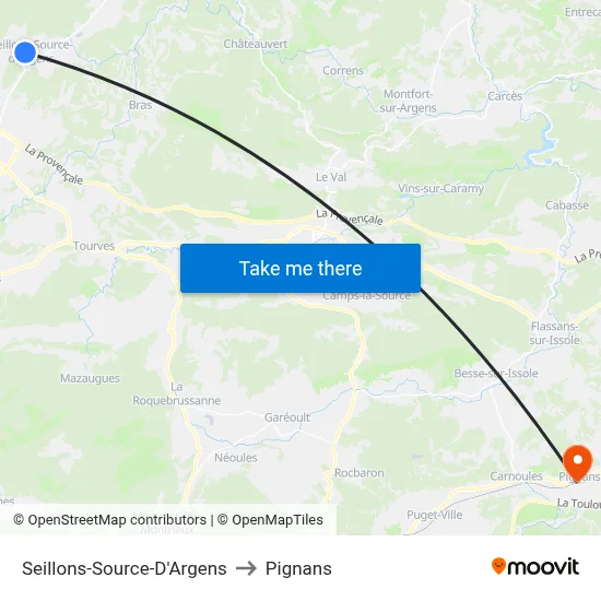Seillons-Source-D'Argens to Pignans map