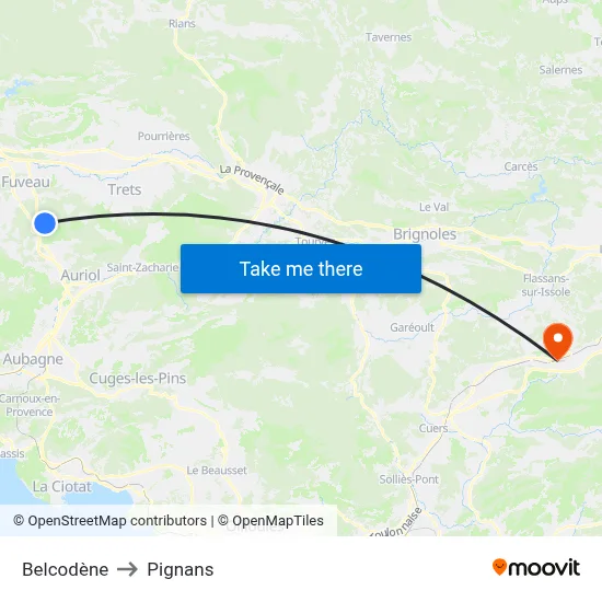 Belcodène to Pignans map