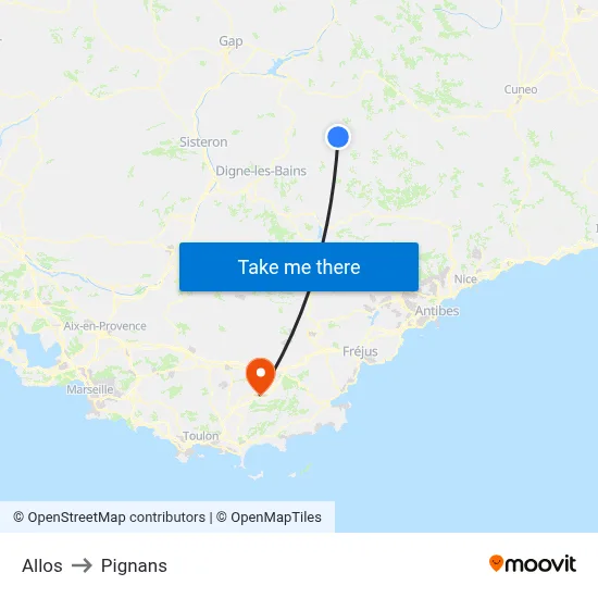 Allos to Pignans map