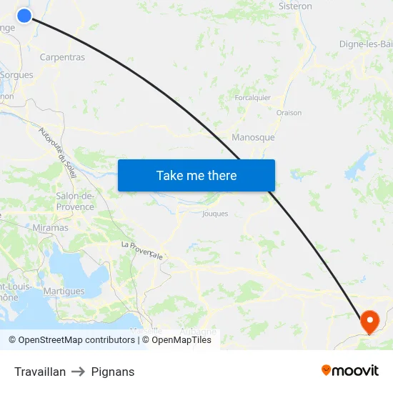 Travaillan to Pignans map