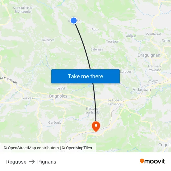 Régusse to Pignans map