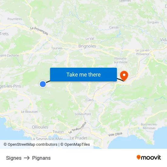 Signes to Pignans map