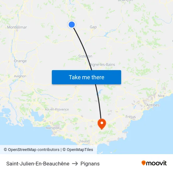 Saint-Julien-En-Beauchêne to Pignans map