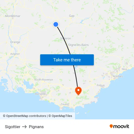 Sigottier to Pignans map