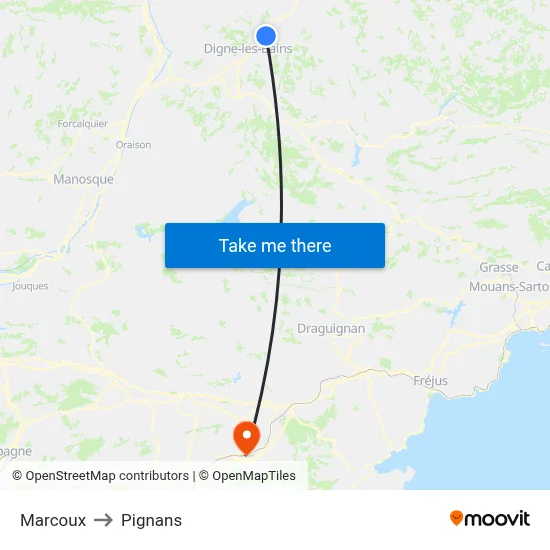 Marcoux to Pignans map