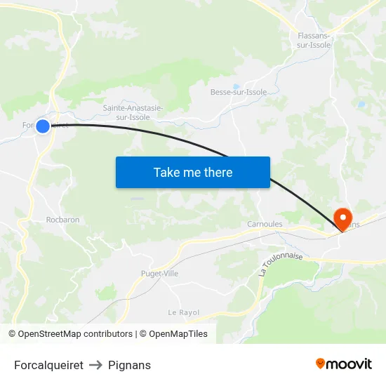 Forcalqueiret to Pignans map