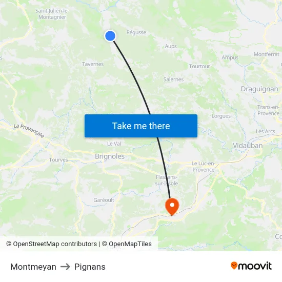 Montmeyan to Pignans map