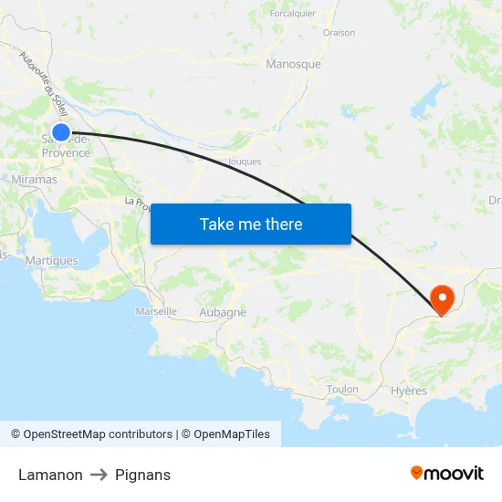 Lamanon to Pignans map