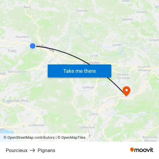 Pourcieux to Pignans map
