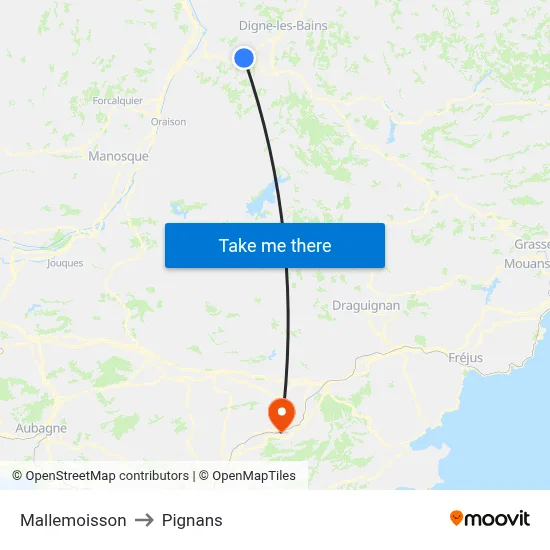 Mallemoisson to Pignans map