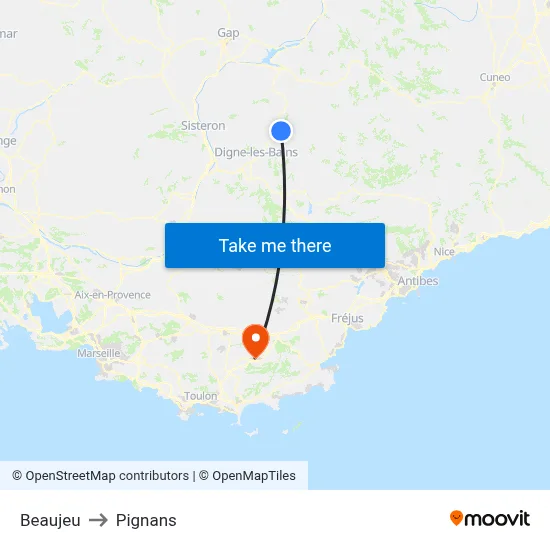 Beaujeu to Pignans map