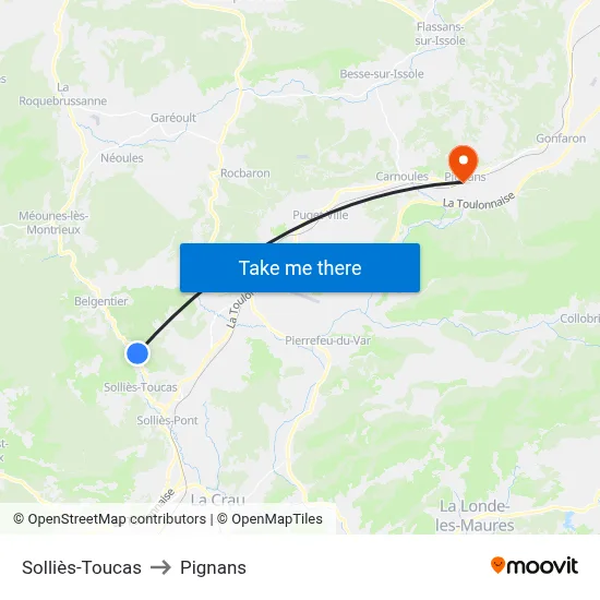 Solliès-Toucas to Pignans map