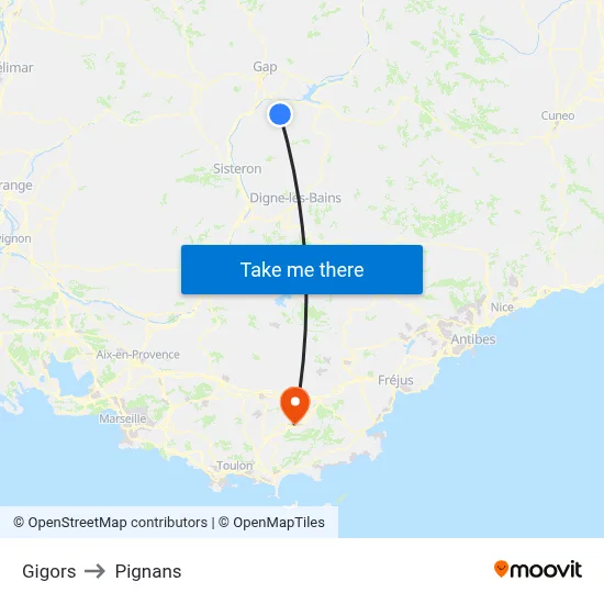 Gigors to Pignans map