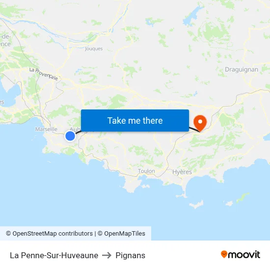 La Penne-Sur-Huveaune to Pignans map