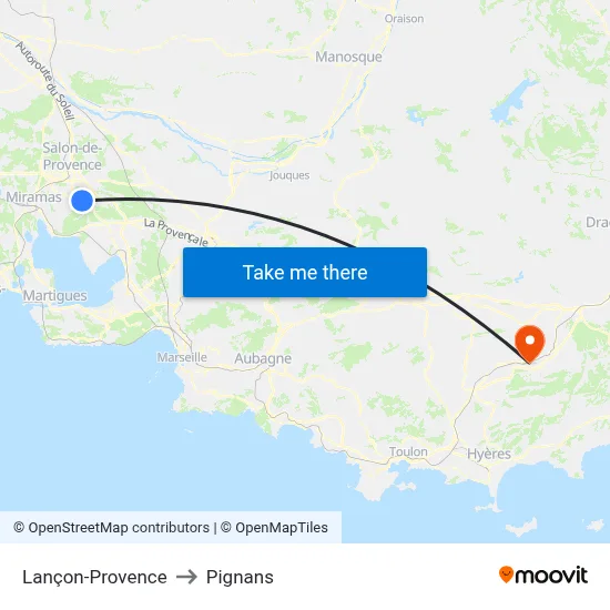 Lançon-Provence to Pignans map