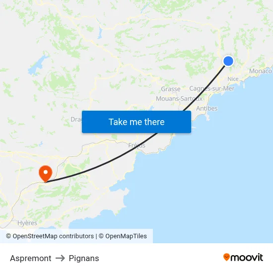 Aspremont to Pignans map